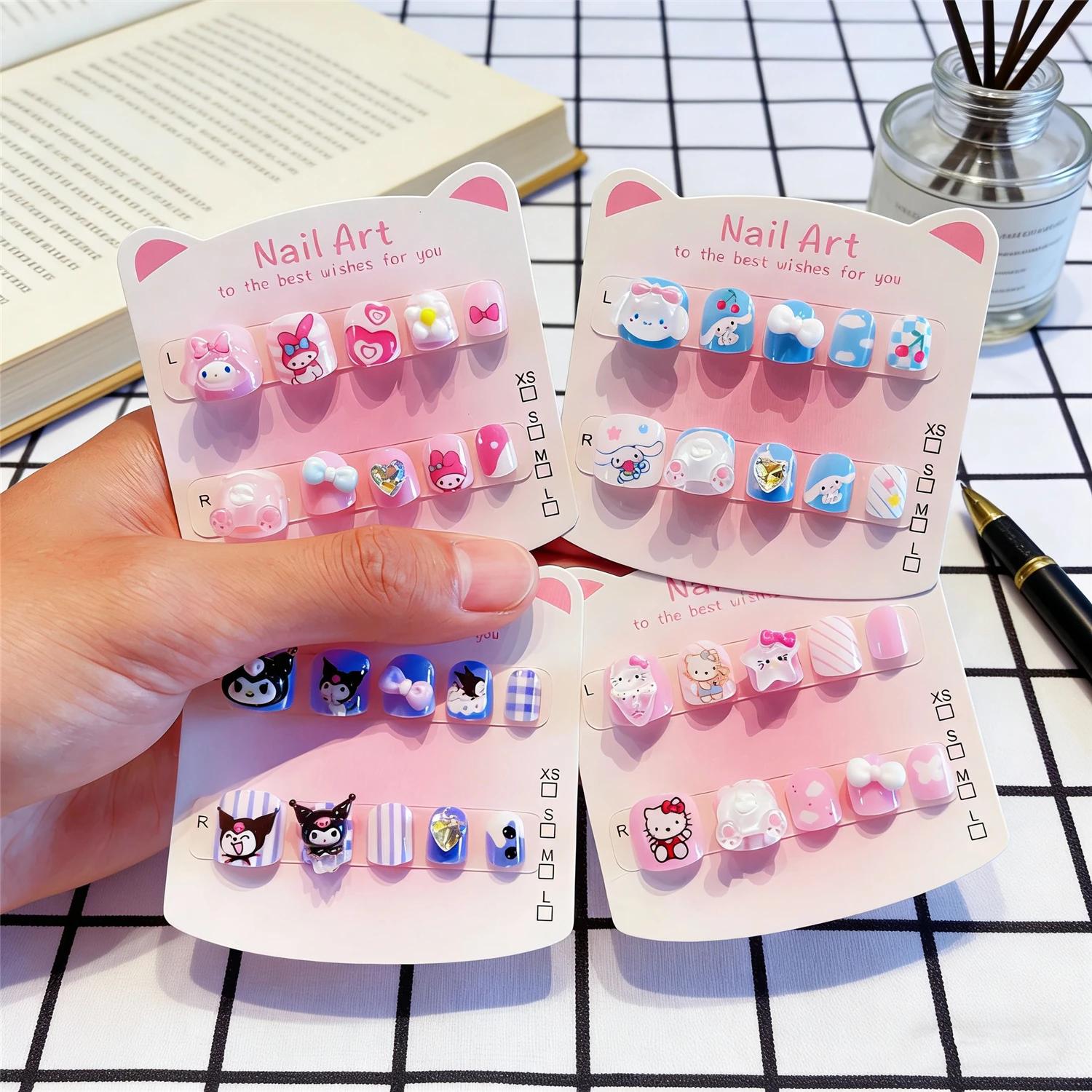 Sanrio enfants presse sur ongles et autocollants (Hello Kitty/Kuromi/ma mélodie)-3D mignon dessin an