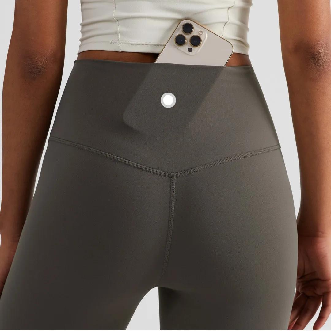 Couleur unie dos taille poche taille haute Fitness Yoga Legging doux femmes Sport pantalon serré beu
