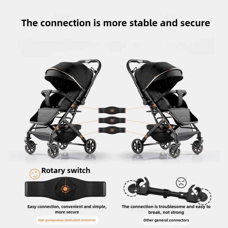 Poussette double détachable pour bébé, légère, haute vue, assise et couchée bidirectionnelle
