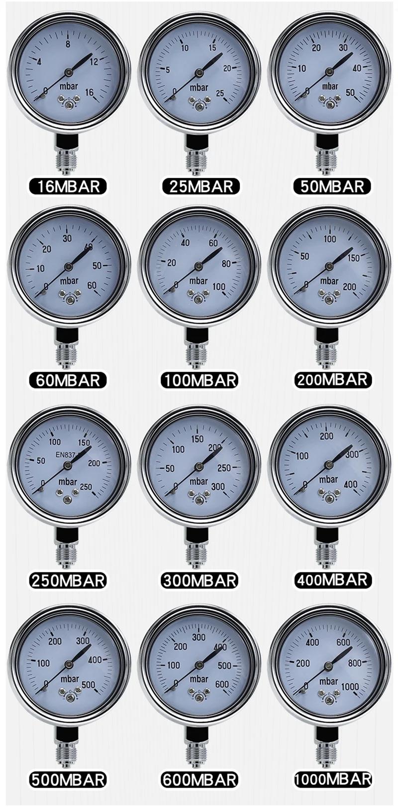 Jauge de pression de gaz réglable, manomètre calibrable, 50mbar, 60mbar, 100mbar