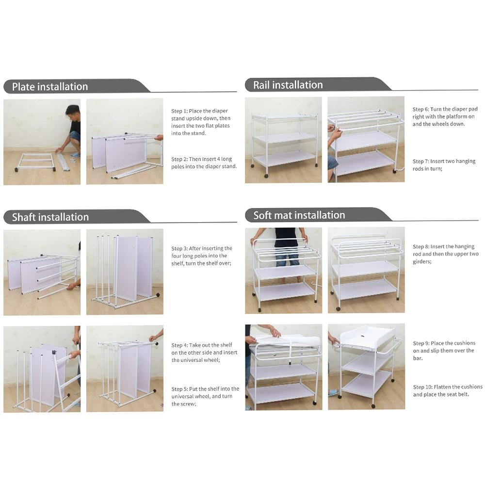 Étagère à Langer Largeur: 48 cm Table à Langer 4 Roulettes de Blocage Commode à Langer pour Bébé ave