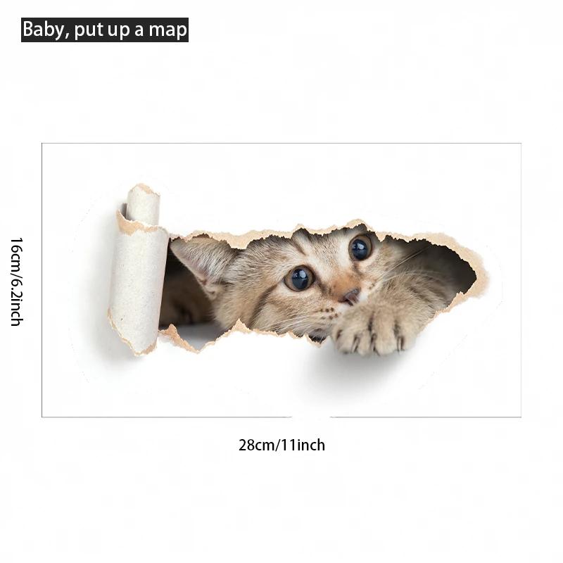 Autocollant de toilette chaton déchiré, effet 3D, pour siège de toilette de salle de bains, autocoll