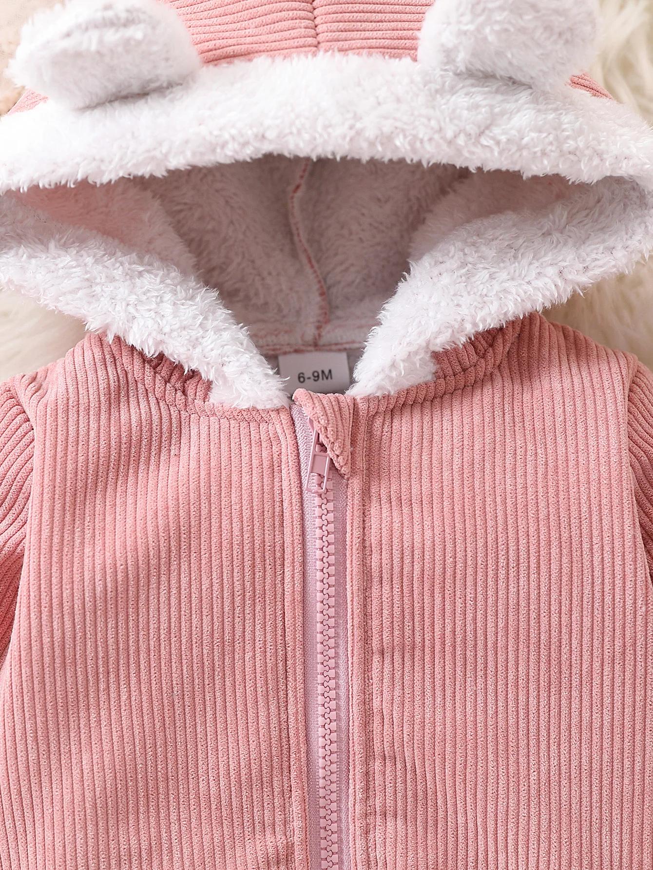 Veste décontractée en velours côtelé pour bébé fille, mignon, tissu en peluche composite, fermeture