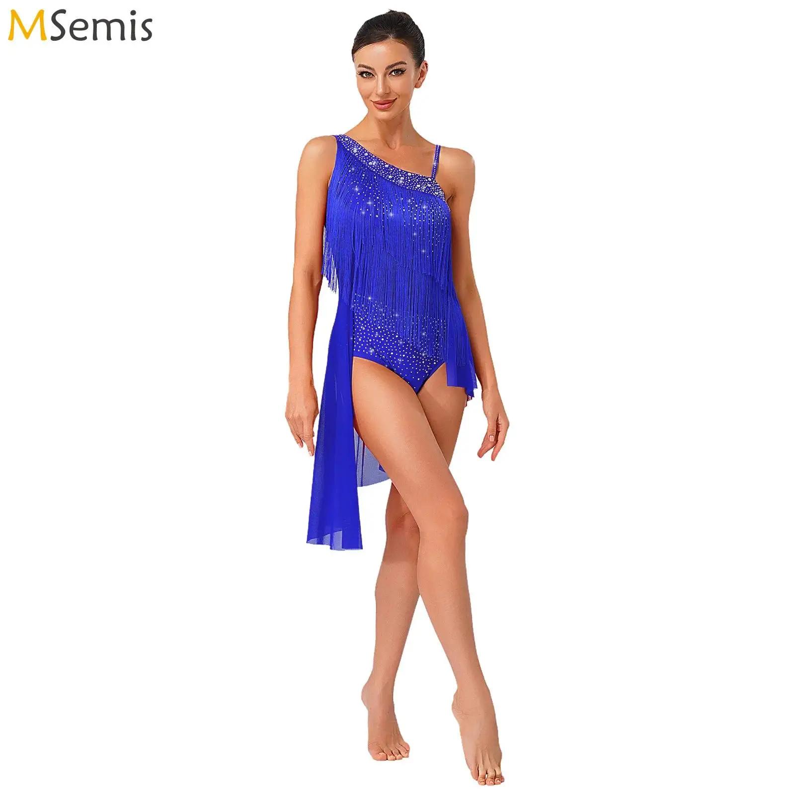 Femmes Latin Tango gland danse Performance Costume paillettes strass gymnastique patinage artistique