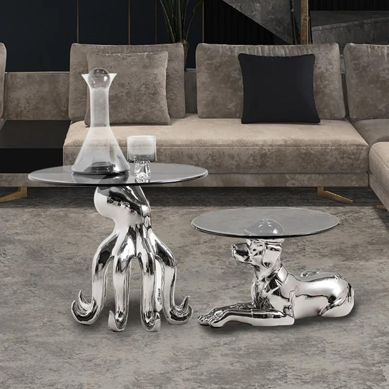 Table Basse Créative en Verre au Design Lumineux de Luxe, Pieuvre, Gorille, Salon, Table d'Appoint d