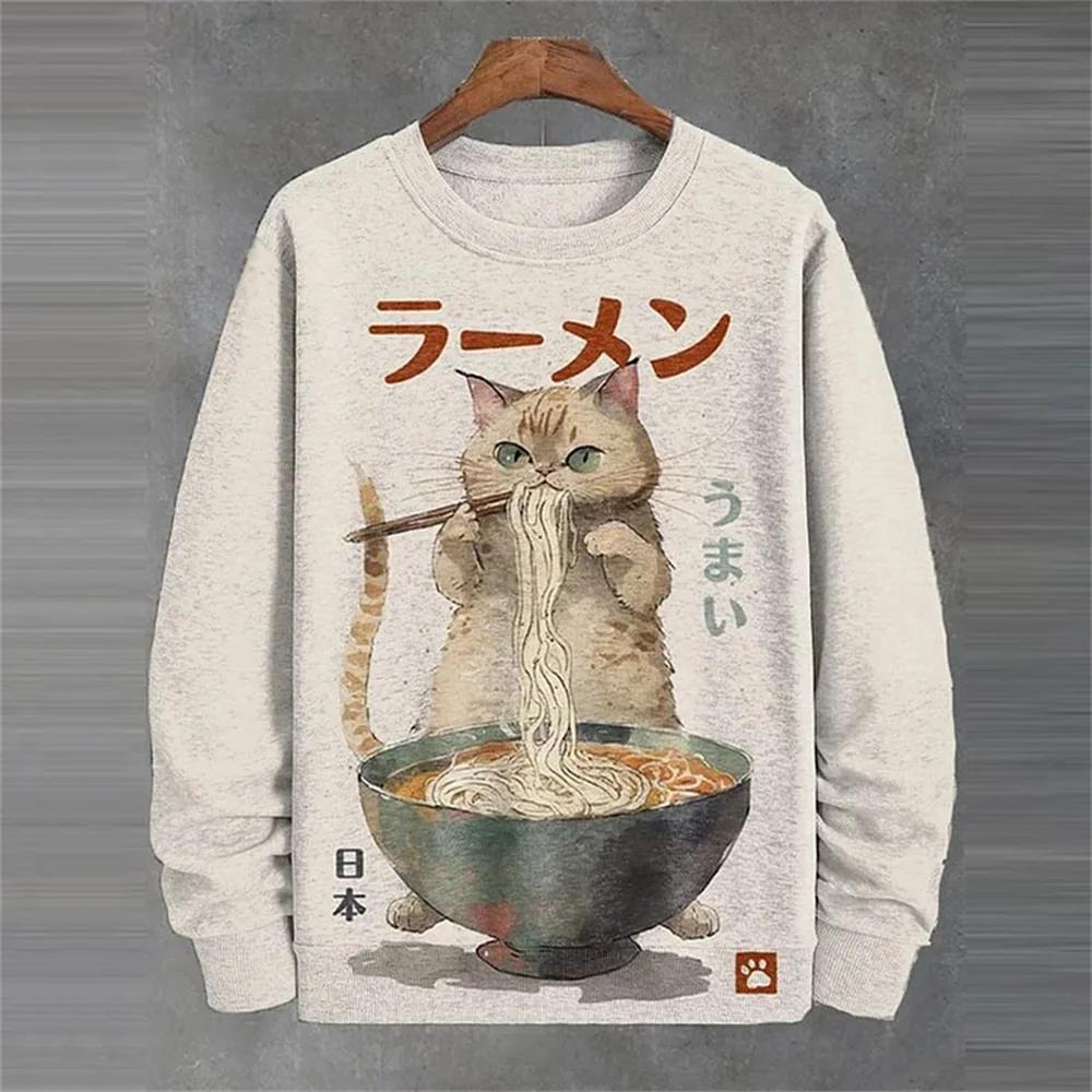 Sweats à capuche à manches longues pour hommes, pull PVD, impression graphique Ramen de vague de mer