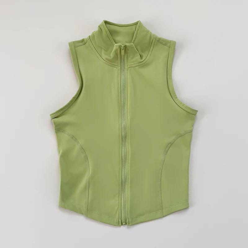 Yoga pour femmes, fitness, vêtements de sport, col montant sans manches, gilet d'exercice à fermetur
