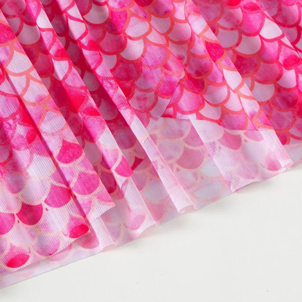 Maillot de bain une pièce avec jupe pour filles - Imprimé sirène rose plage été enfants baignade