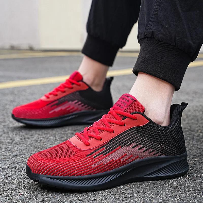 Baskets de course maille rouge - Chaussures sport légères antidérapantes grande taille 47
