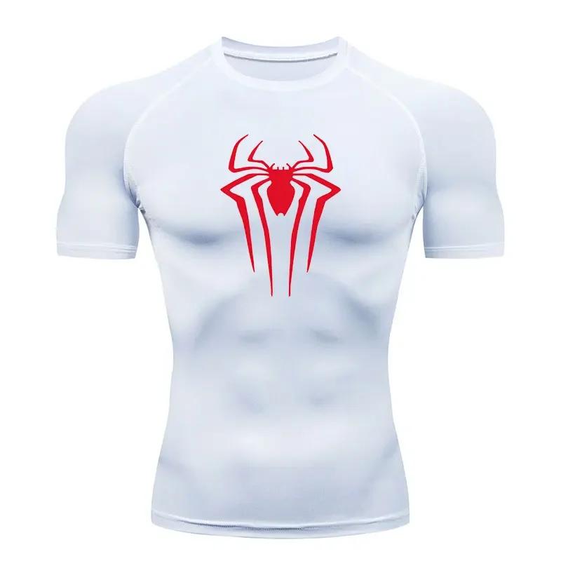 T-shirt compression fitness Y2K spider print 2024 - Haut musclé homme sport été serré
