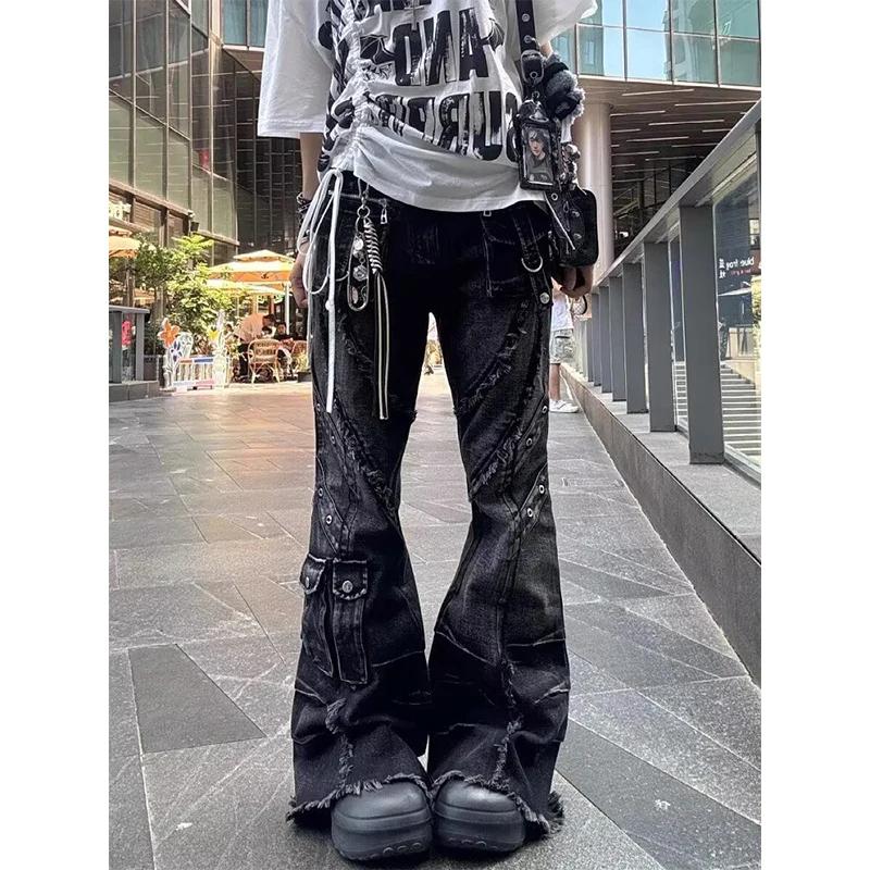 Jean Baggy Évasé Y2K Style Harajuku Japonais pour Femme, Pantalon Cargo Vintage Oversize en Denim Pa