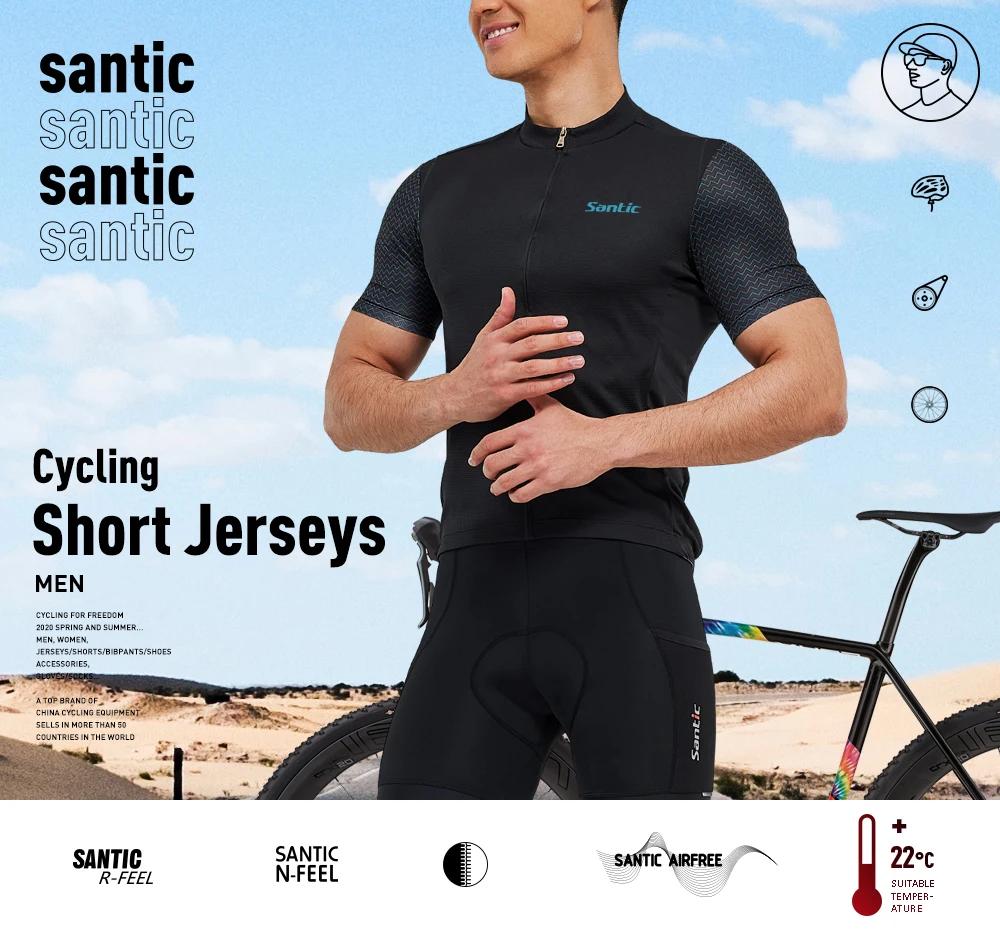 Santic-Maillot de Cyclisme à Manches Courtes pour Homme, Vêtement Confortable, VTT, Taille Asiatique