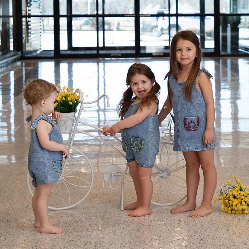 Ensemble de robe en denim pour filles, barboteuses pour bébés garçons, chemise décontractée, jupe po