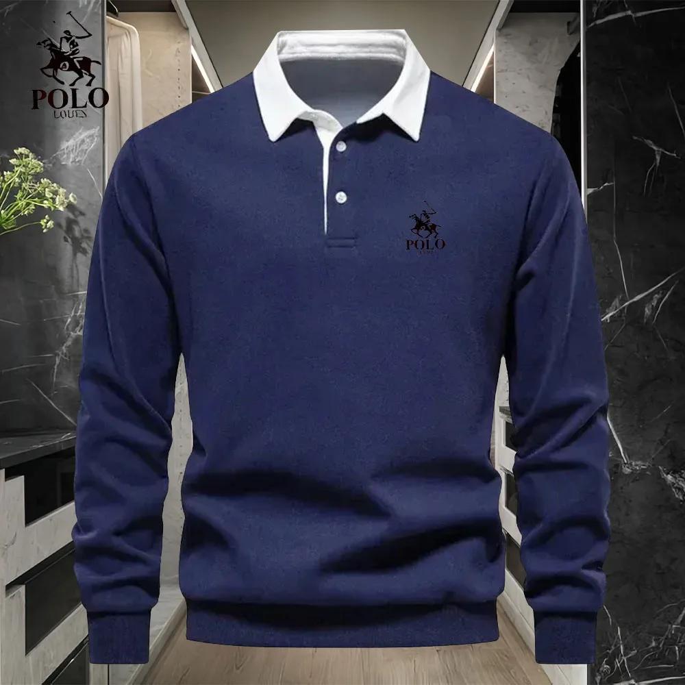 Polo luxe homme brodé manches longues - Haut mode business casual printemps automne polyvalent