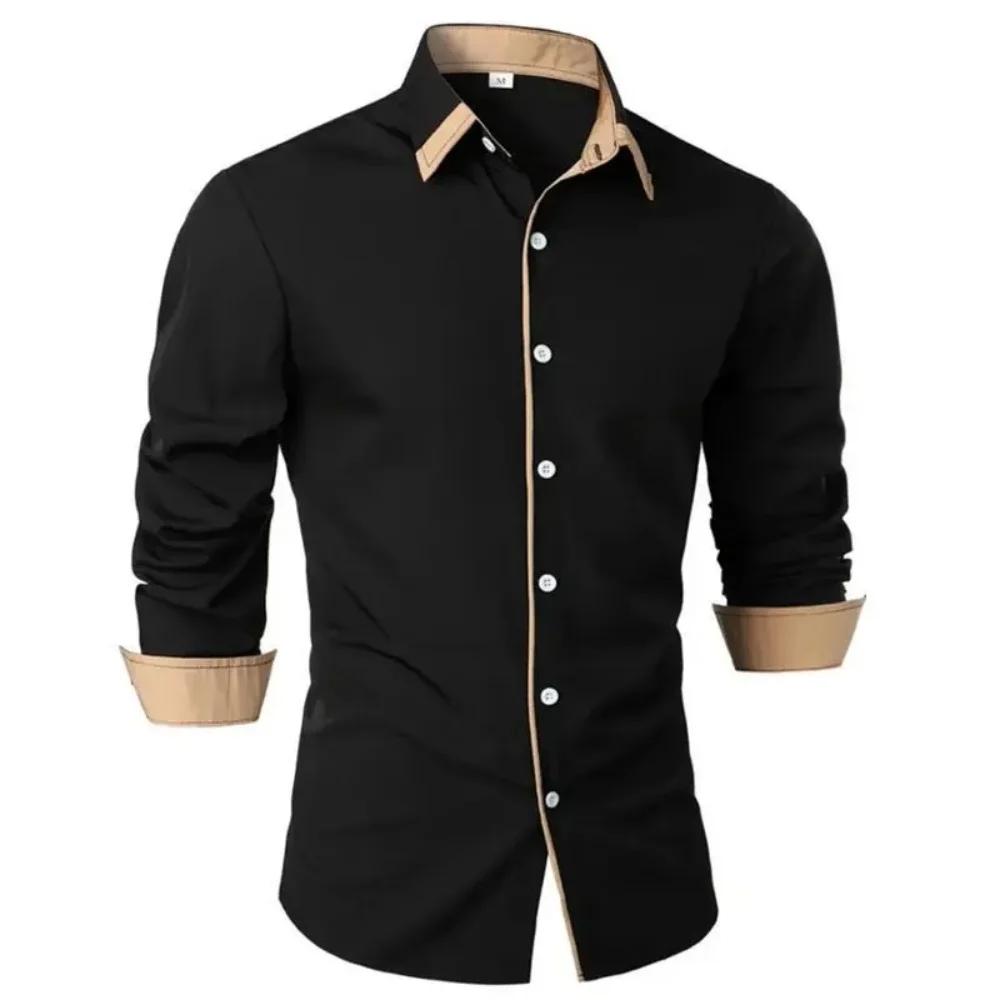 Chemise décontractée à manches longues pour homme, color-block, col boutonné, style business, tendan