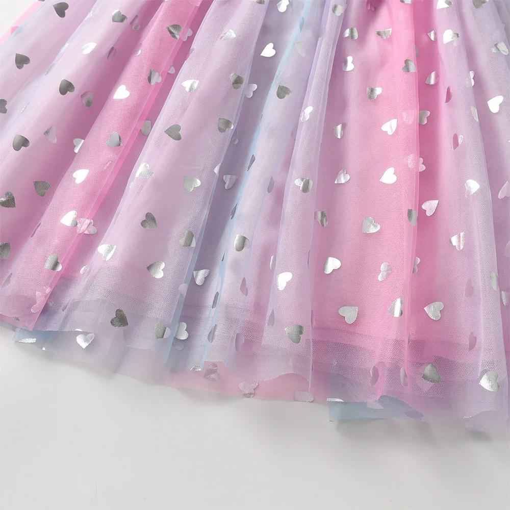 VIKITA fille manches évasées automne printemps robe rose enfants coeur forme maille Tulle princesse