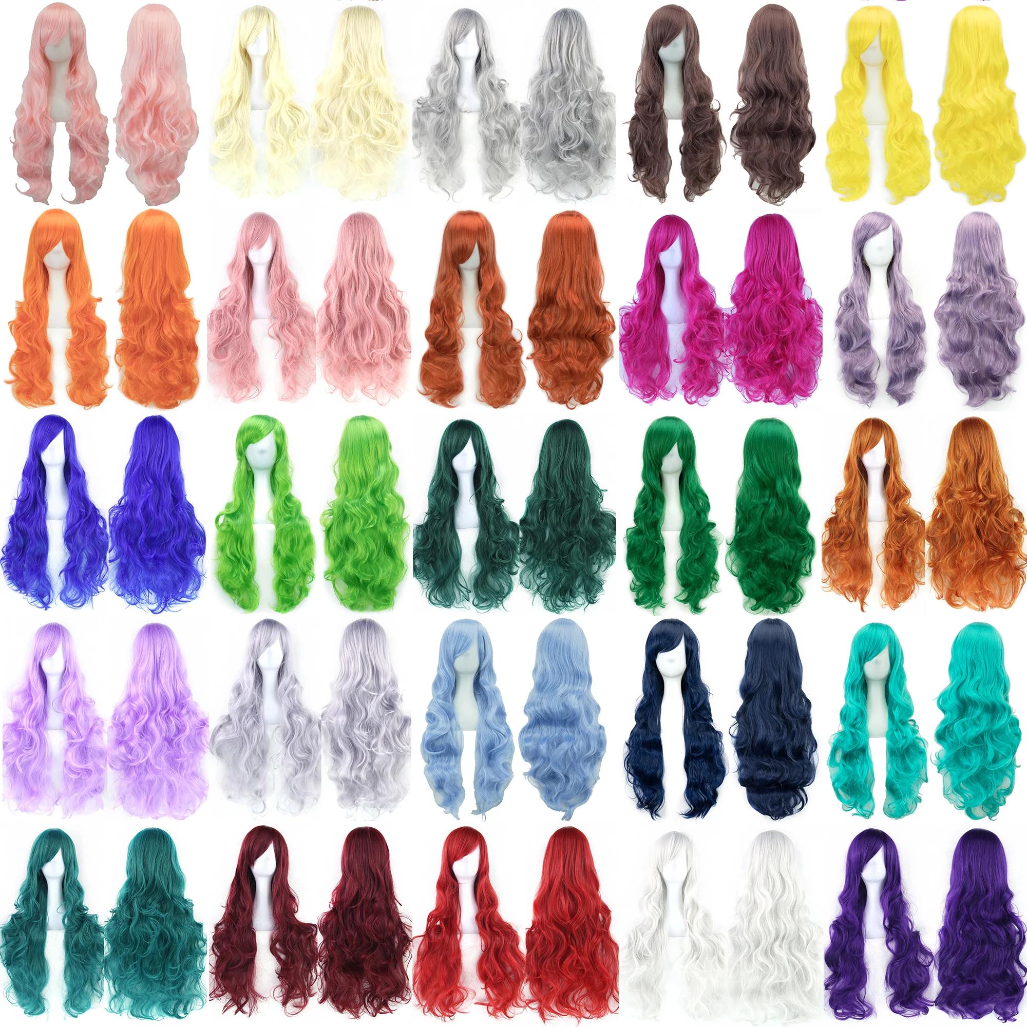 Soowee cheveux synthétiques longs bouclés perruque verte postiche rose noir fête cheveux Cosplay per