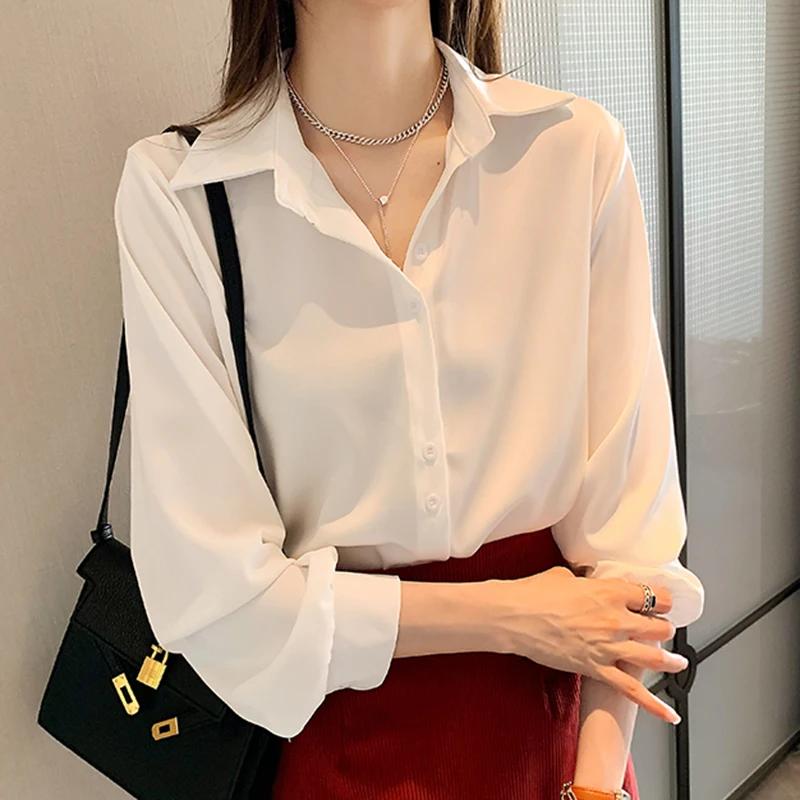 Printemps automne décontracté en mousseline de soie chemise femmes bureau dame chemises mode femme à