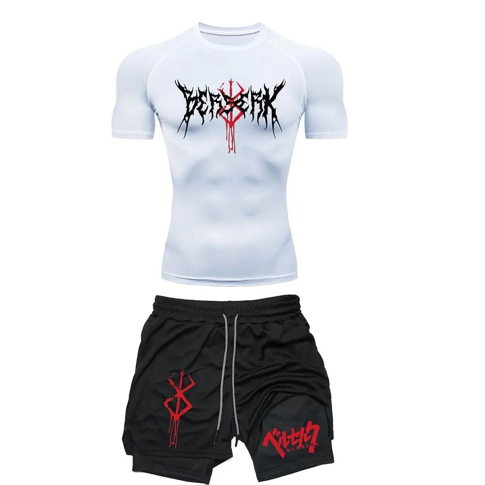 Ensemble compression hommes entraînement t-shirt short course respirant séchage rapide anti-éruption