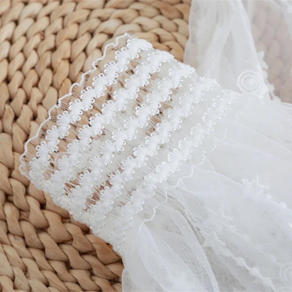 1 Paire de Faux Manchettes Amovibles en Dentelle Florale et Maille, à Double Couche, Plissées et Fro