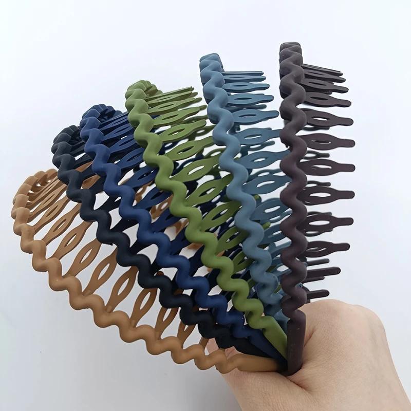 Lot de 3 Bandeaux Tendance Ondulés pour Femmes, Couleur Unie, Antidérapants à Dents, pour Filles, La