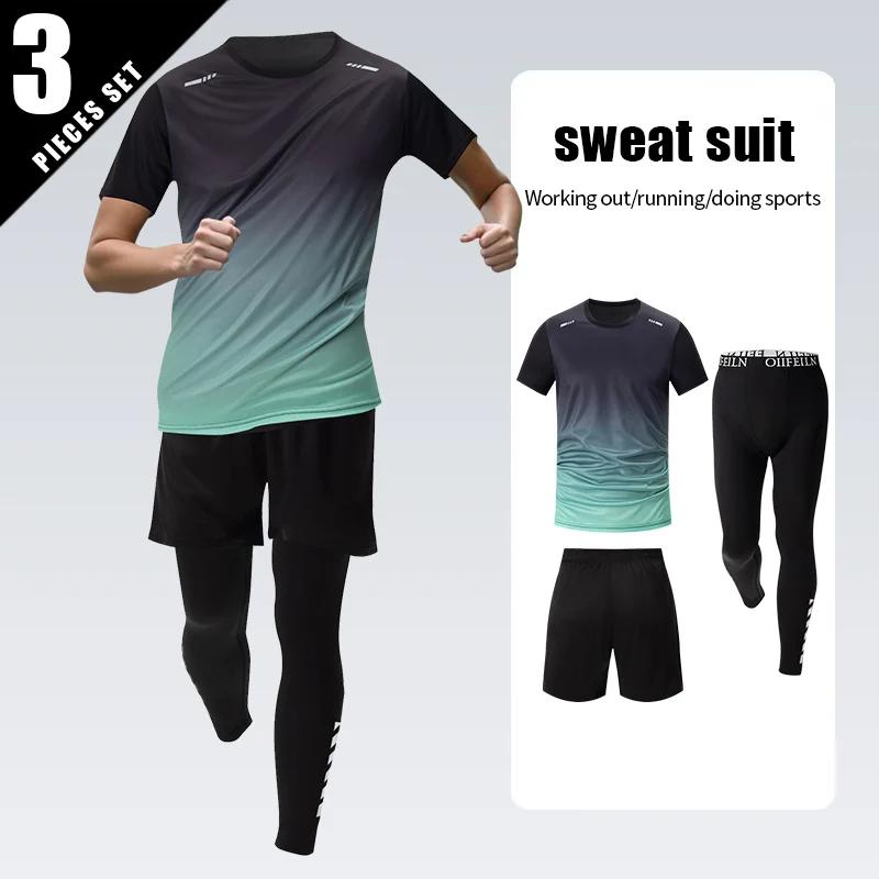 Combinaison sport dégradée homme 3 pièces - Séchage rapide manches courtes pantalon protection solaire