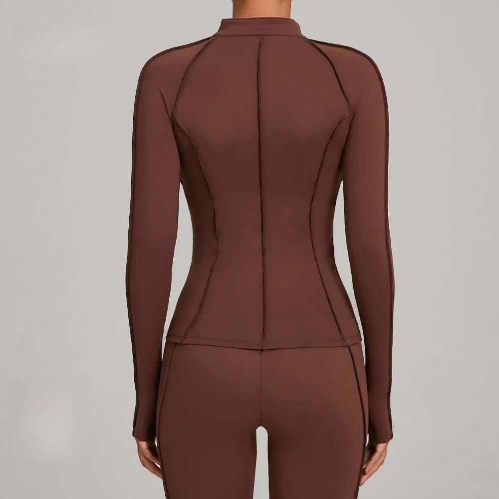 Veste de Yoga à manches longues et fermeture éclair pour femme, col montant, moulante, séchage rapid