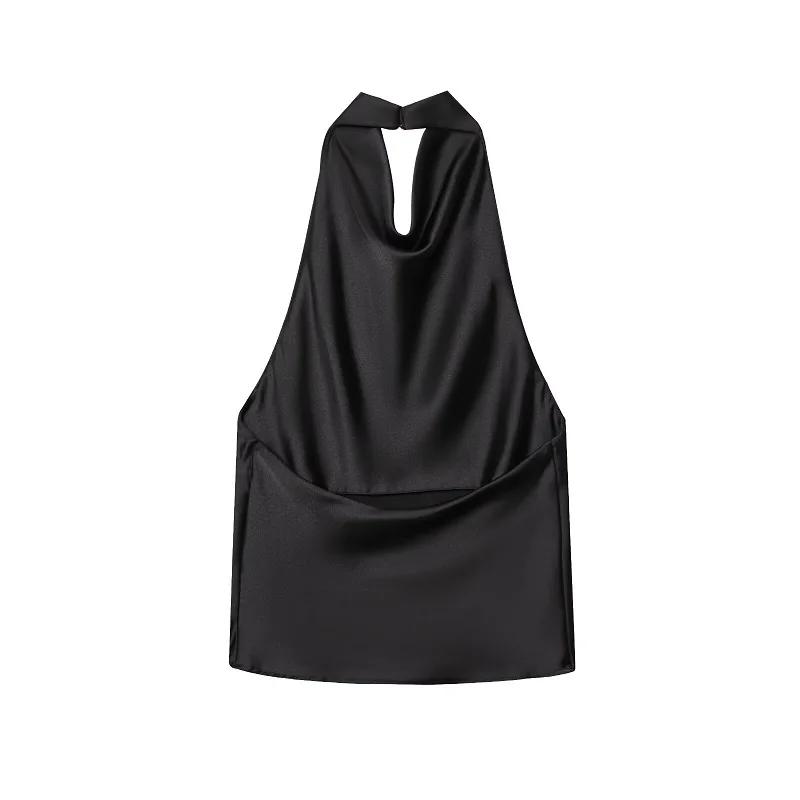 MUJER 2025 haut à licou pour femmes noir Satin dos nu haut femme rose été plage haut femme épaules n