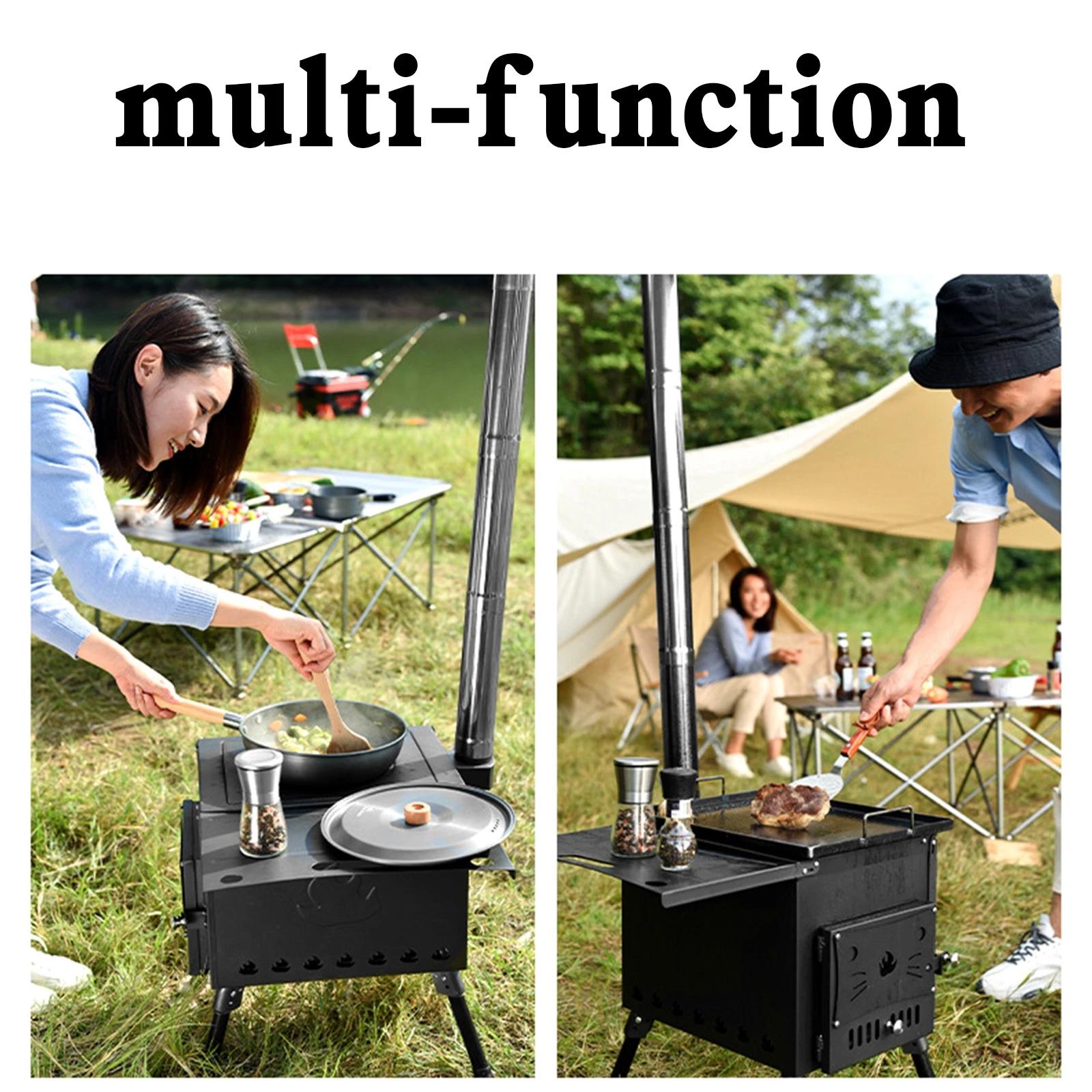 Poêle à bois portable pour camping en plein air, cuisinière de pique-nique, chauffage pliant, combus