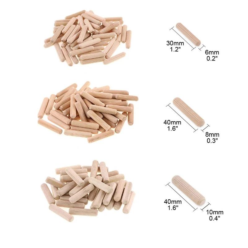 100/50pcs cheville en bois armoire tiroir rond cannelé bois artisanat cheville broches tiges ensembl