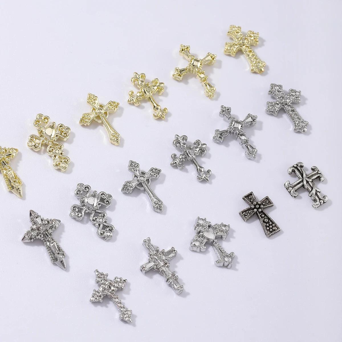 60 pièces or et argent punk vent vintage croix garniture d'ongle, alliage strass, y2k métal style br