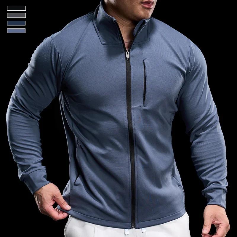 Veste de sport à fermeture éclair pour homme, sweat-shirt de fitness à séchage rapide, vestes de cou