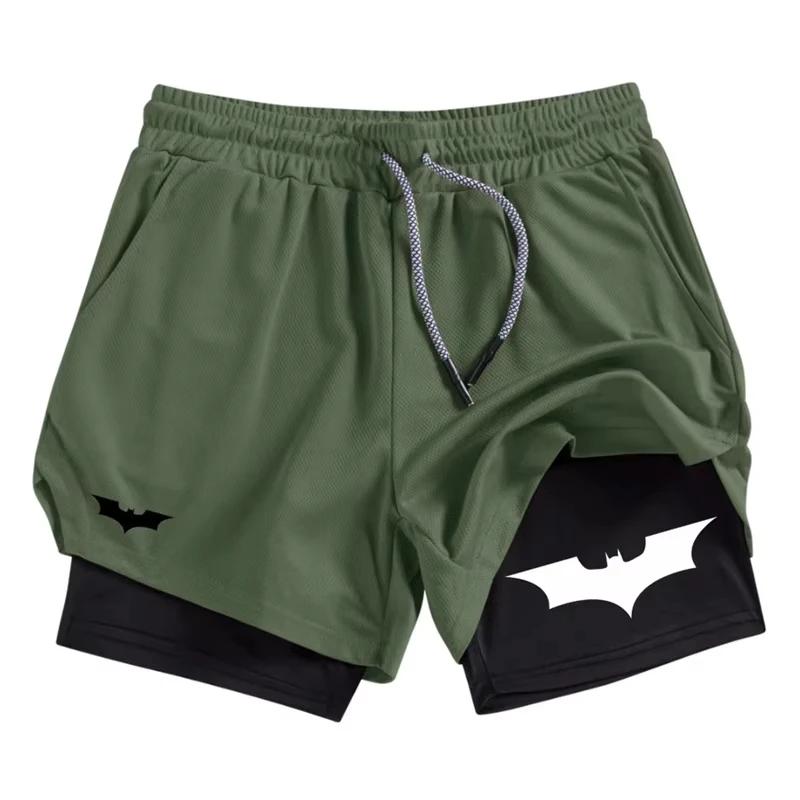 Short de performance 2 en 1 imprimé chauve-souris pour hommes - Respirant et à séchage rapide pour l'entraînement