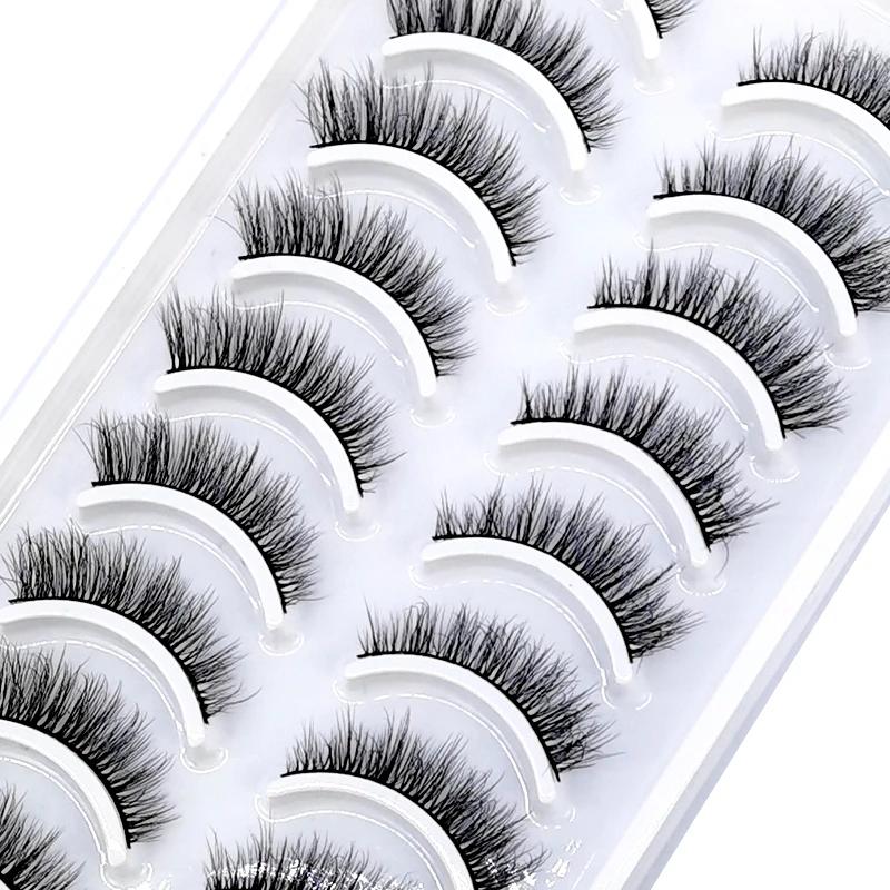 Faux Cils 3D Naturels en Vison, Longs, Doux et Moelleux, Kit de Maquillage, 10 Paires