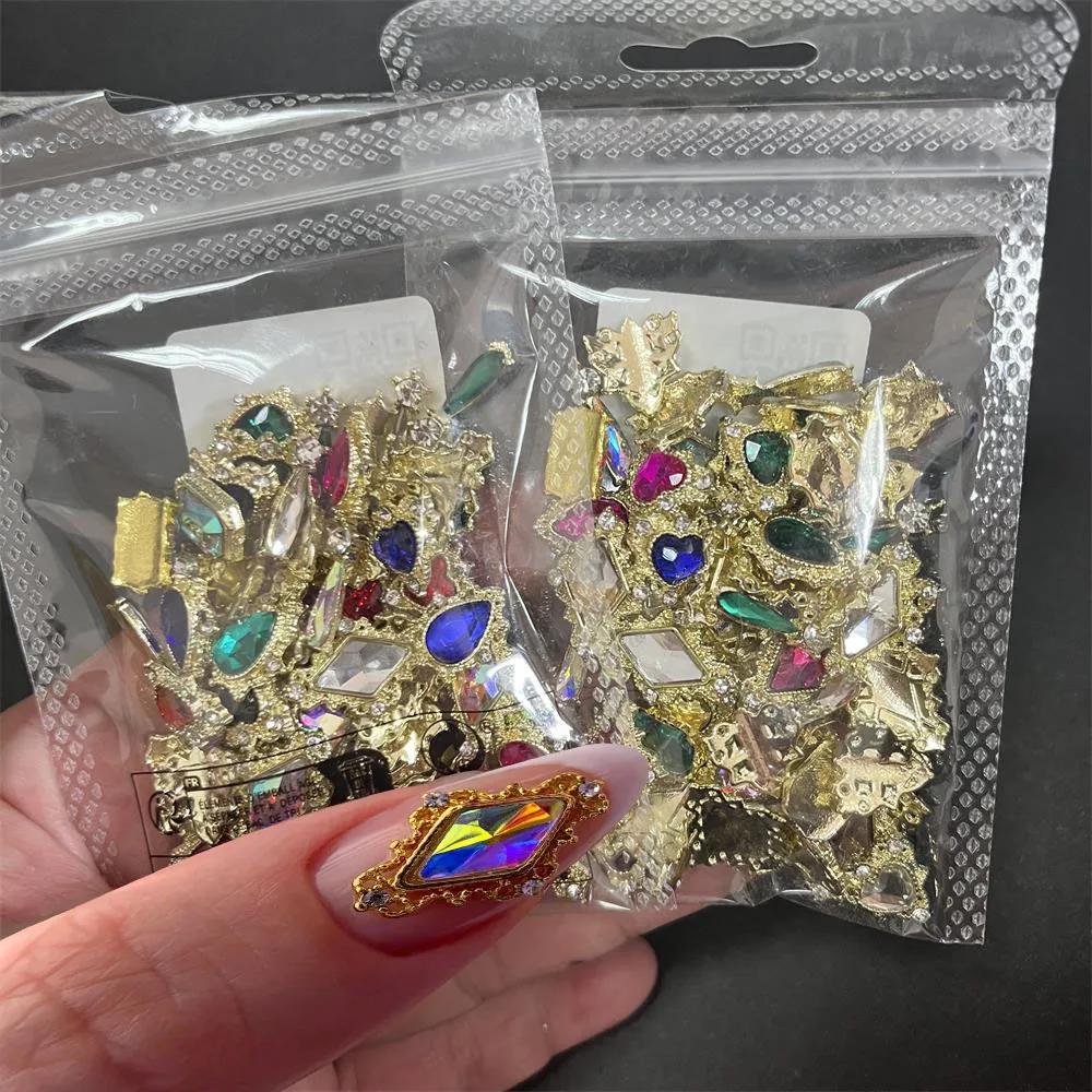 Mélange de strass pour Nail Art, 60 pièces, cœur/carré/goutte d'eau, gros bijoux en cristal irisé AB