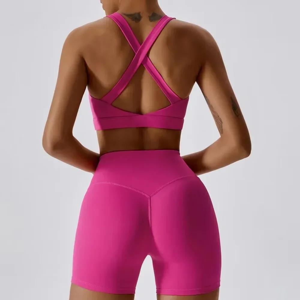 2025 Ensemble 3 pièces de yoga et fitness pour femme, short taille haute + soutien-gorge de sport an