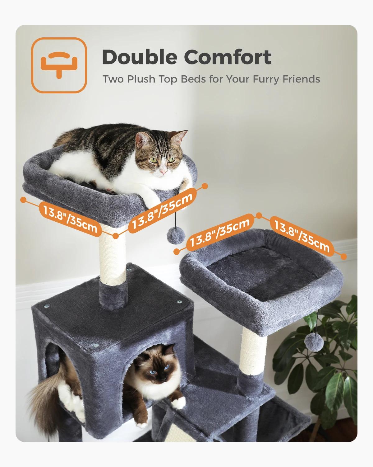Grand Arbre à Chat d'Nikde 71 Pouces, Tour à Plusieurs Niveaux avec 2 Perchoirs, 2 Condos, Hamac et