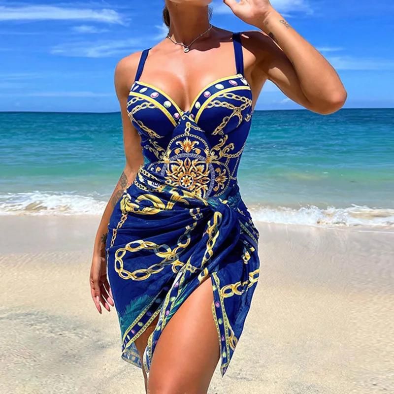 Maillot de bain une pièce sexy imprimé estival 2026 - Push-up fermé pour femme plage et piscine