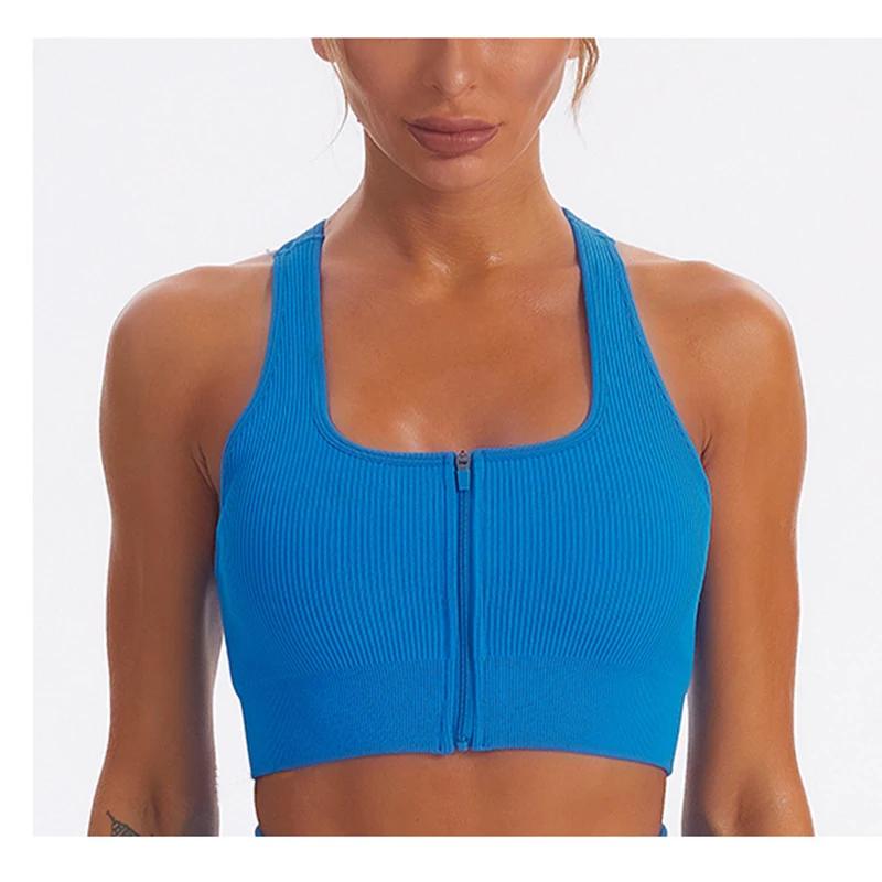 Soutien-gorge Push Up de dehors pour Femme, Haut Court avec Fermeture Éclair, pour Fitness, Gym, Cou