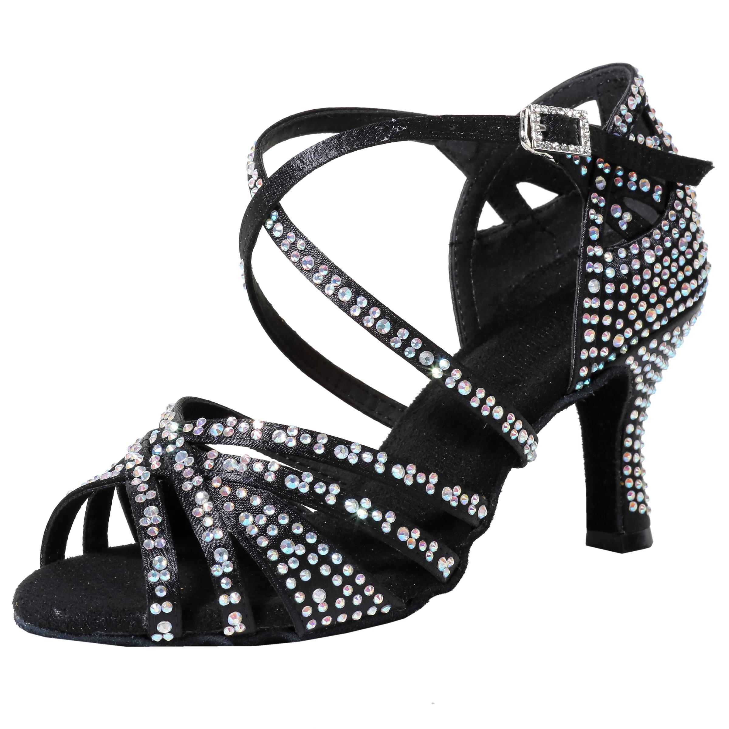 Chaussures de danse latine pour femmes - Sandales à talon 7.5cm avec diamants