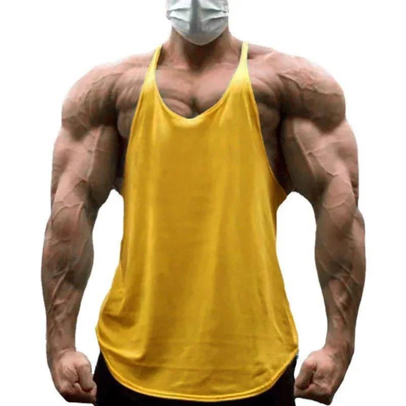 Débardeur musculaire uni pour hommes, Fitness, musculation, course à pied, Sport, gilets sans manche
