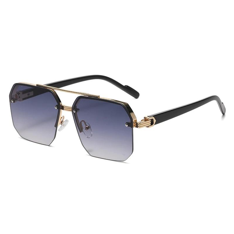 Lunettes de soleil carrées en métal pour hommes, demi-monture, ongles de riz, tendance décontractée,