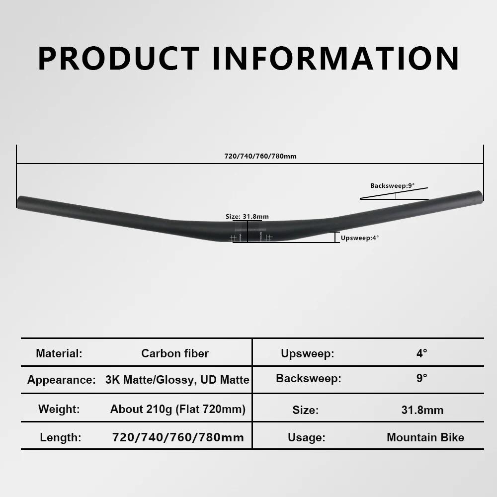 RXL SL 9-Guidon plat en carbone résistant pour VTT, guidon de vélo, accessoires de VTT, UD 256, 31.8