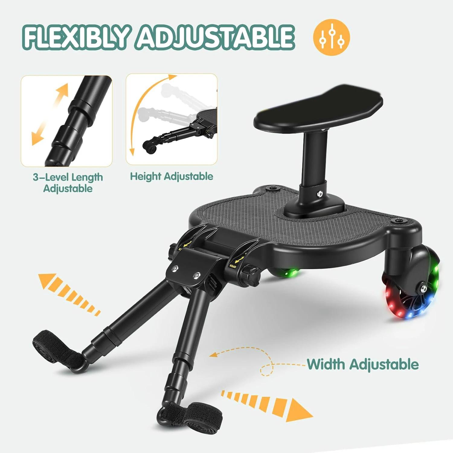 Planche à roulettes universelle pour poussette avec roues lumineuses clignotantes, accessoire 2-en-1