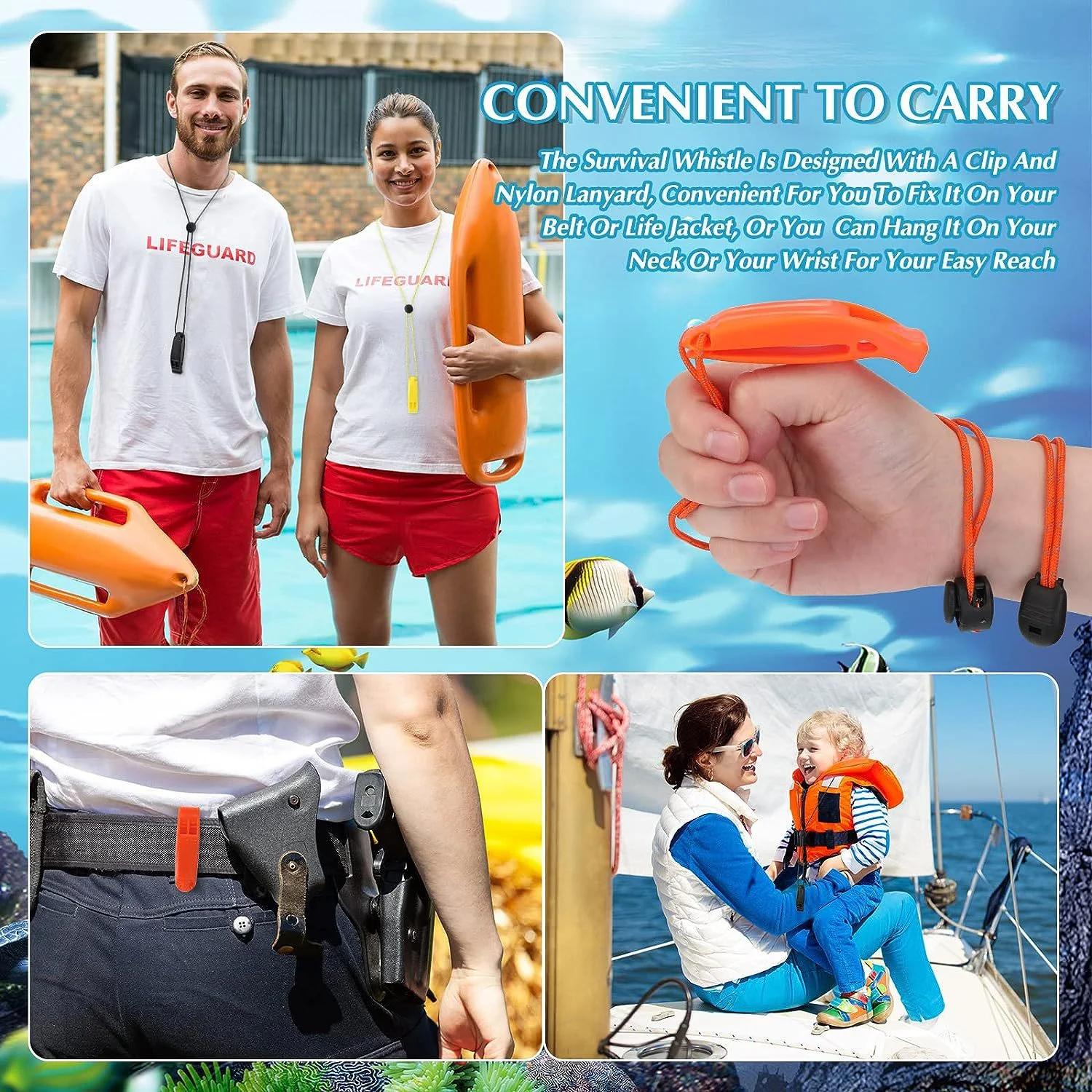 Sifflets de sécurité d'urgence avec lanière, gilets de sauvetage, canots de sauvetage, pêche, bateau