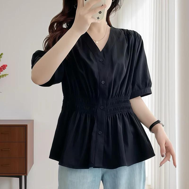 Chemise et chemisier d'été à taille élastique, grande taille, 200 livres, manches courtes, haut rigi
