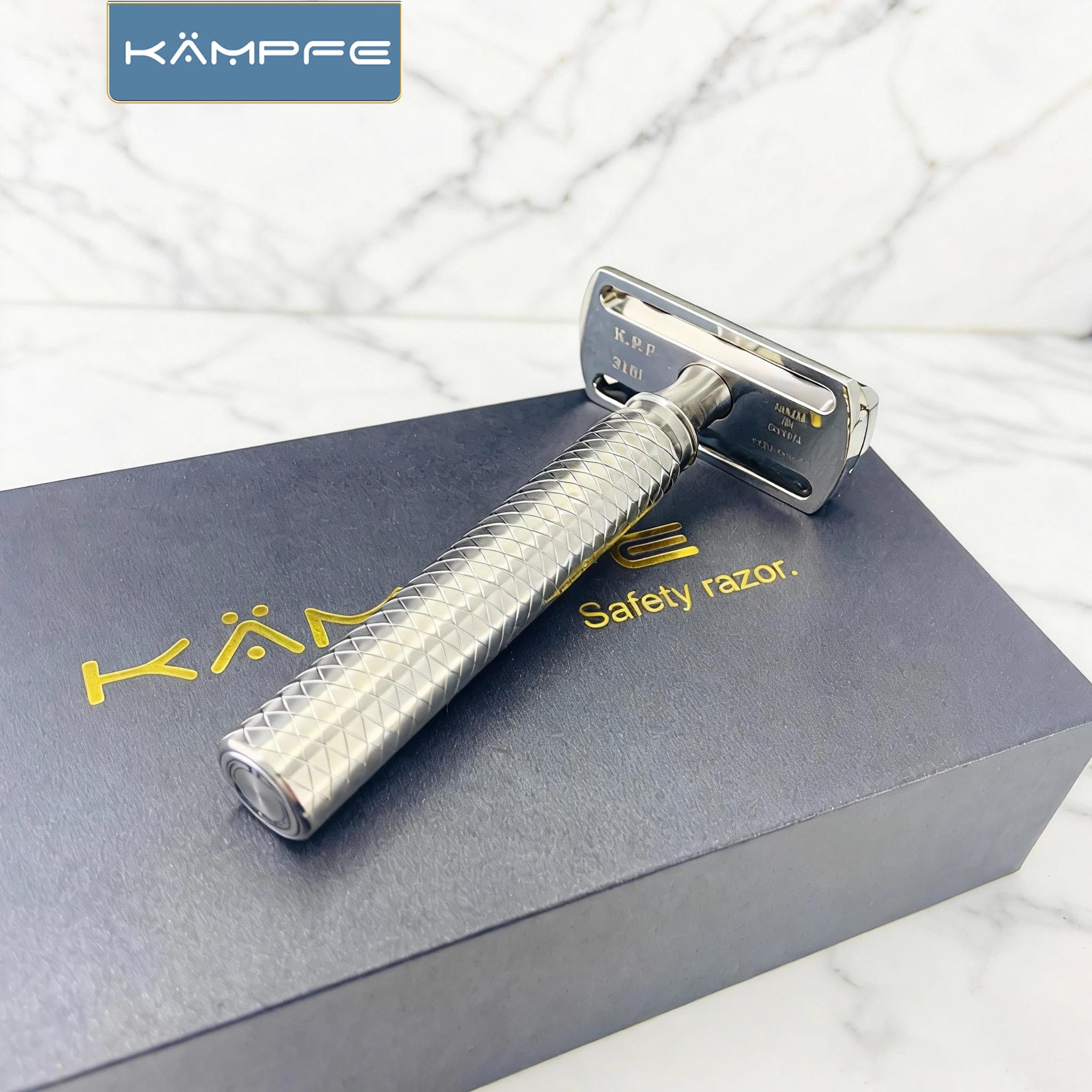 Rasoir de sécurité classique Kampfe en acier inoxydable à double tranchant pour hommes, avec poignée