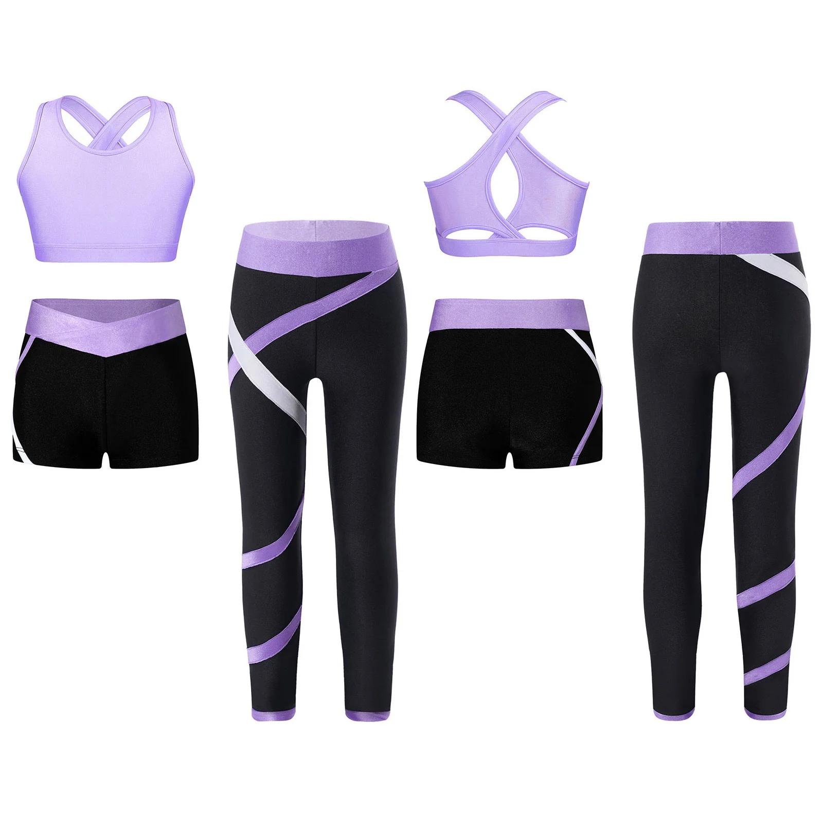 Ensemble de sport de yoga pour filles, 3 pièces, dos croisé, trou de serrure, vernis court, pantalon