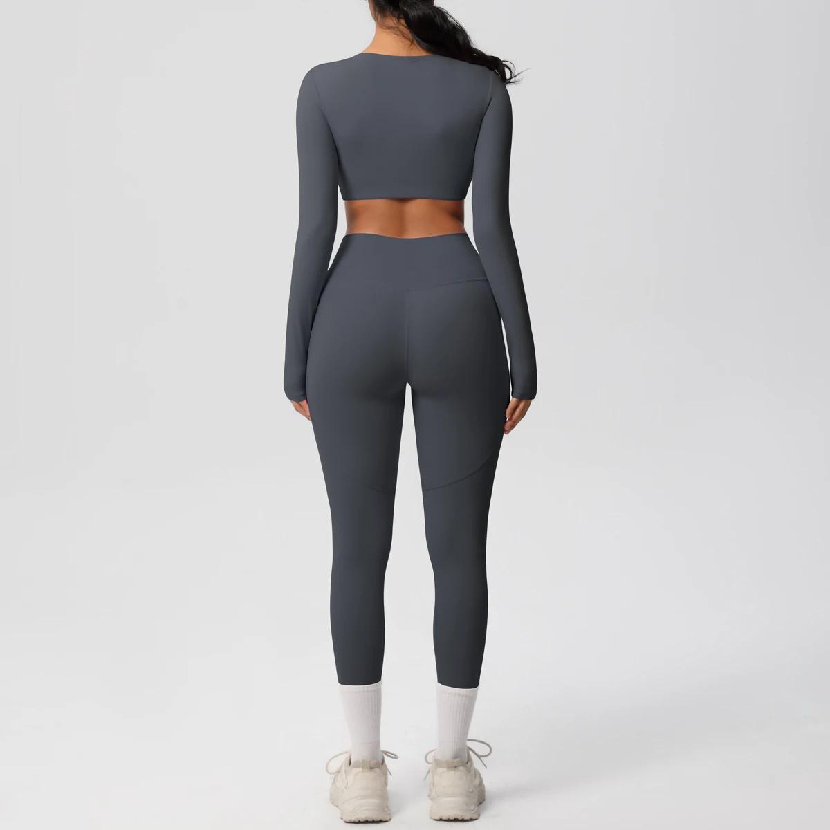 Ensemble de sport et yoga uni pour femme Hamidou – Haut de sport slim avec coussinets de poitrine et