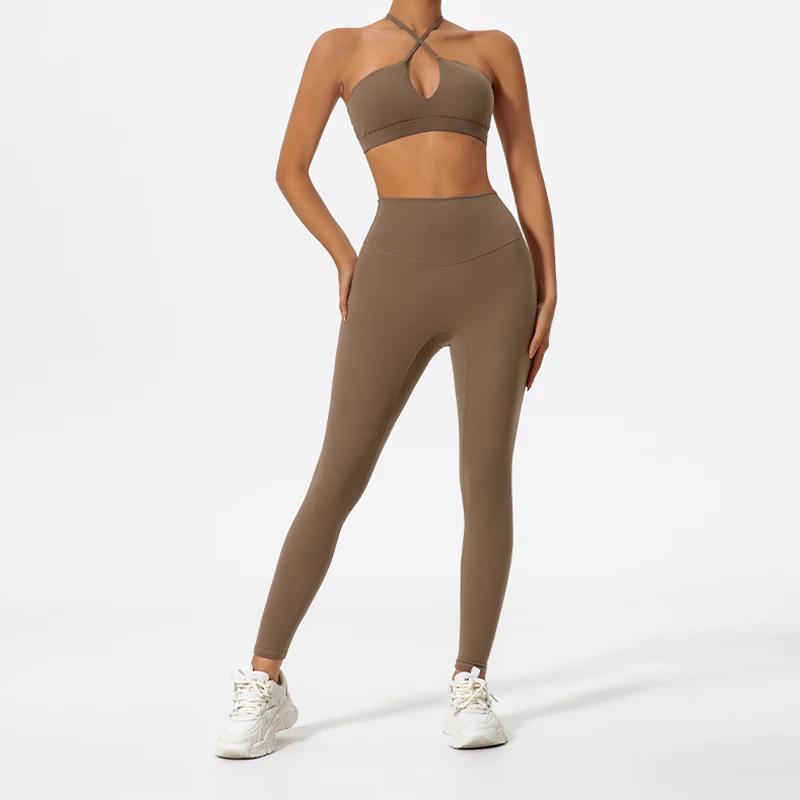 Ensemble sport deux pièces Ctenkevet pour femmes - Soutien-gorge bandeau croisé et leggings yoga gym